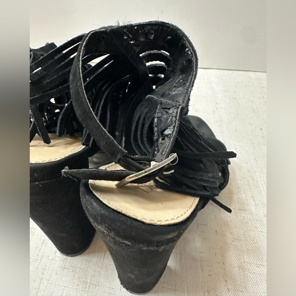 Bar III Black Fringe Block Heels - Picture 5 of 10